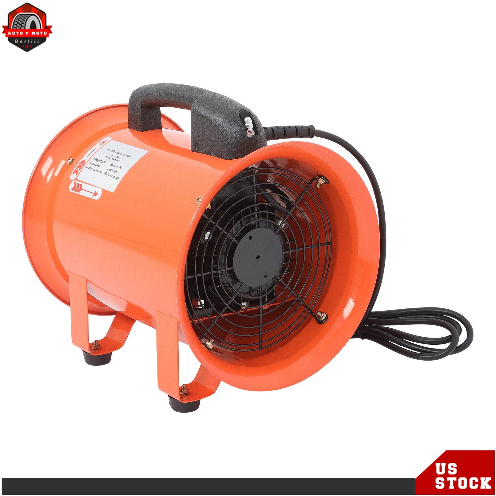 8″ Utility Blower Fan Exhaust Fan 180W 900CFM Ventilation Fan Portable 3450RPM