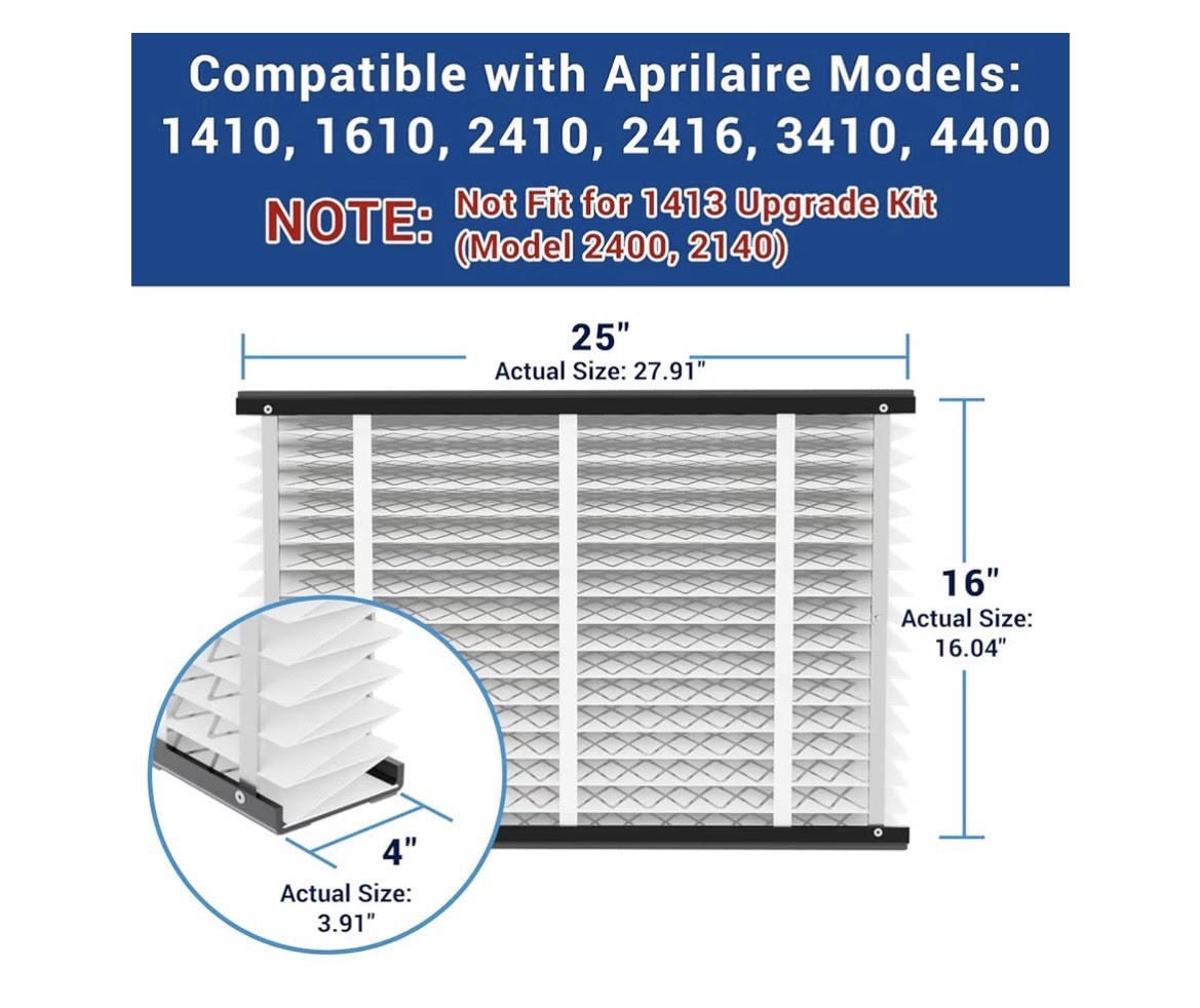 2 Pack, 410 Replacement Air Filter, Nominal Size: 16.04″x27.91″x3.91″ AprilAire