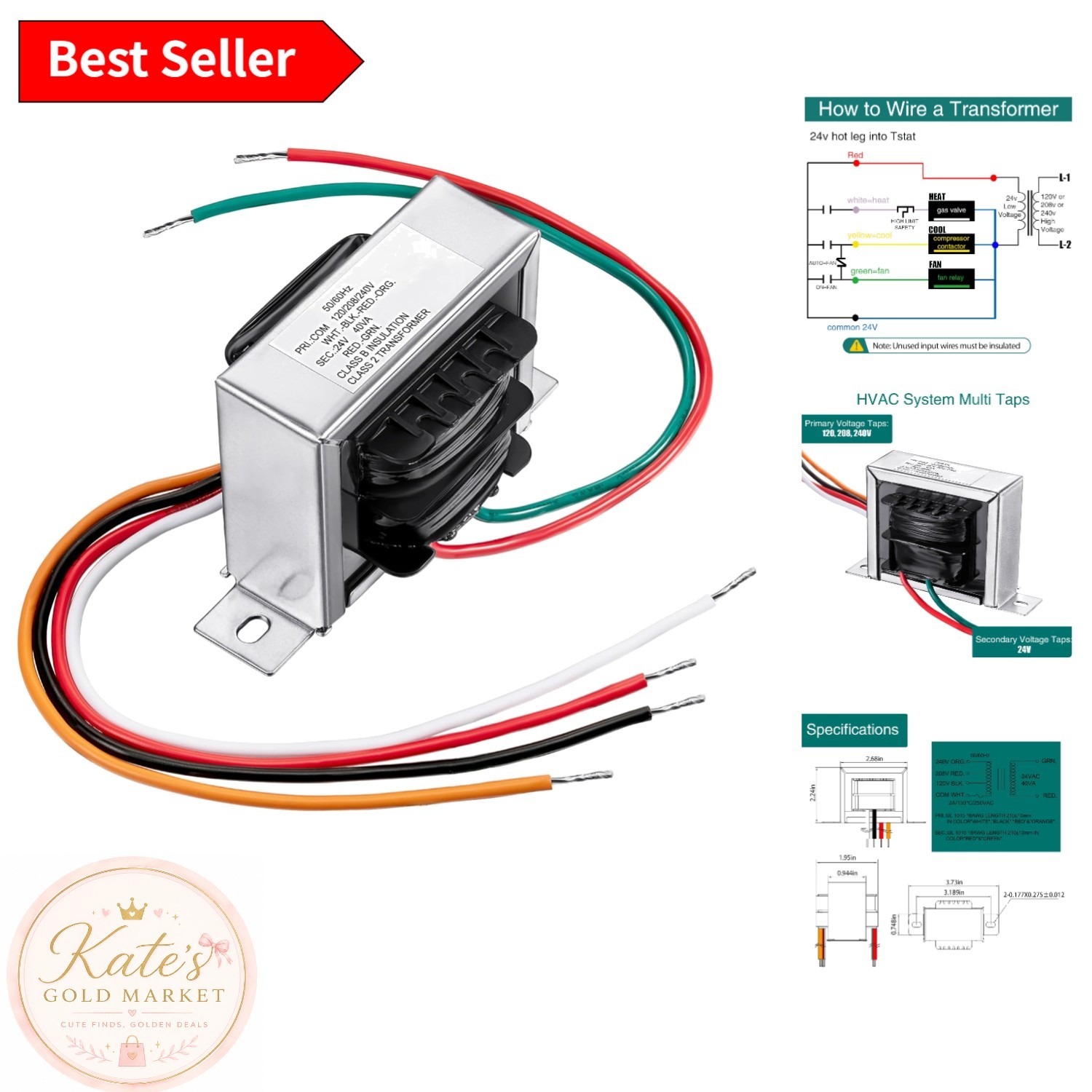 Reliable 24V 40VA Control Transformer with Multi Tap – For HVAC Systems