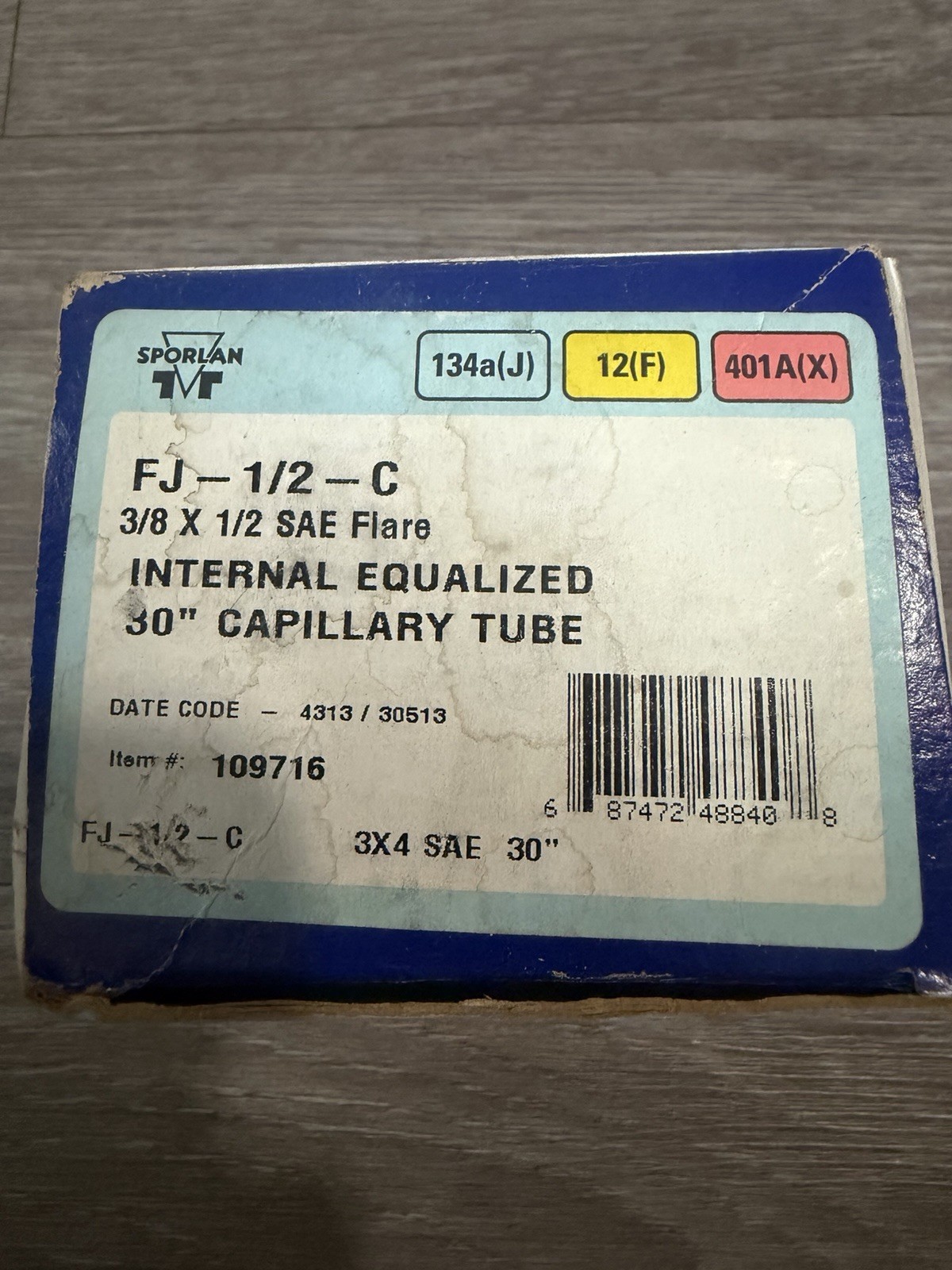 Sporlan FJ-1/2-C Expansion Valve Thermostatic 3/8 In 1/2 Out 30″ Cap Tube. USED