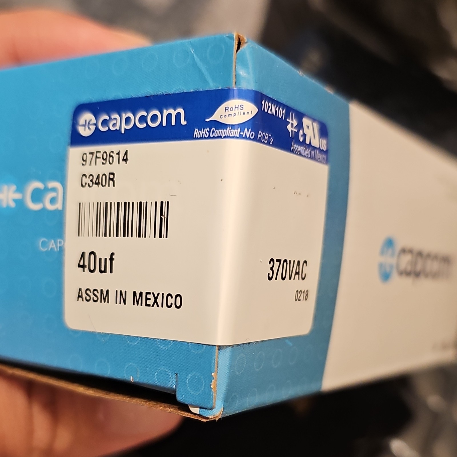Capcom 40uF HVAC Capacitor 370VAC 97F9614 C340R 102N101 Assembled Mexico