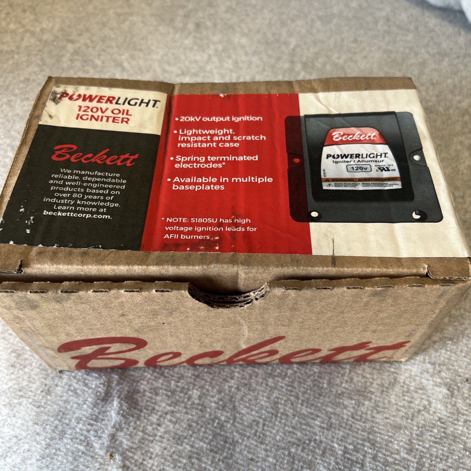 BECKETT Electronic Oil Igniter A, AF, AFG, NX Burners Power Light 120V Igniter