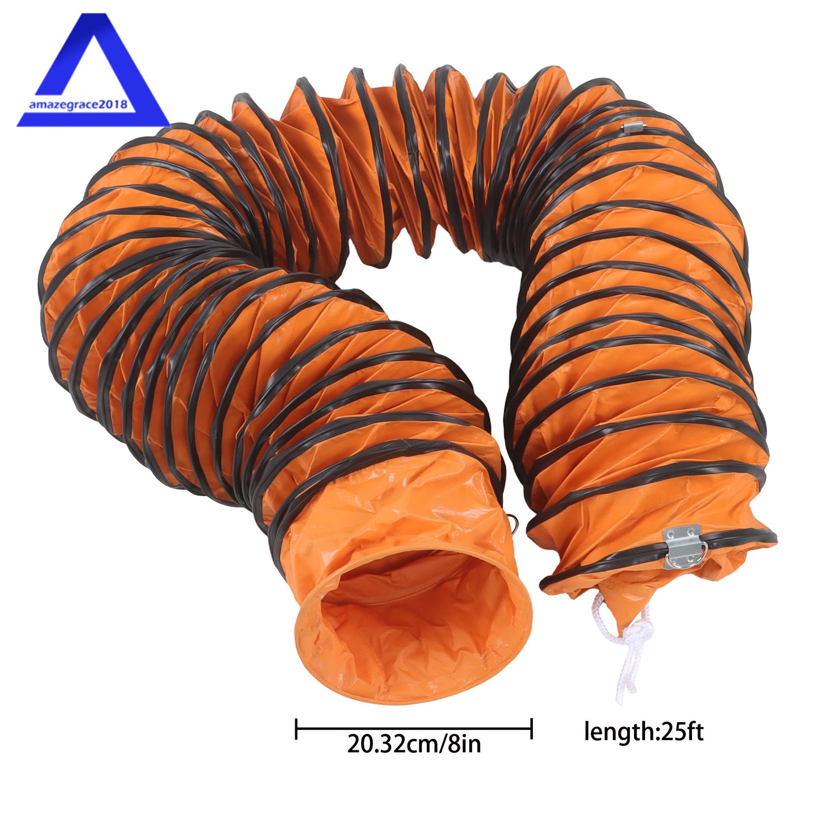 PVC Flexible Duct Hose for Utility Blower with S Hook & Steel Support 8″ × 25FT