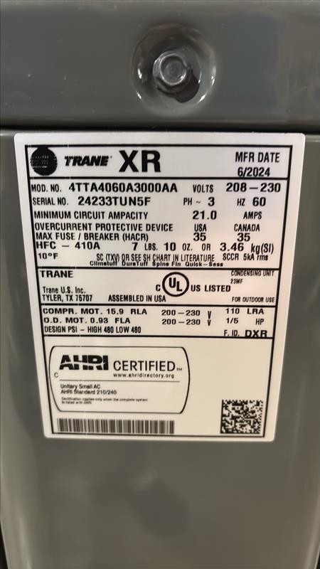 Trane XR 4TTA4060A3000AA, Condenser only