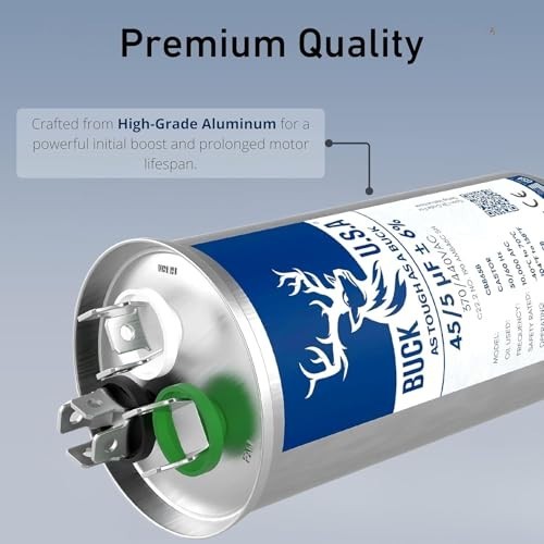 Dual Run Round Start Capacitor 45+5uF 370/440VAC for HVAC, AC, Heat Pump, Fan Mo