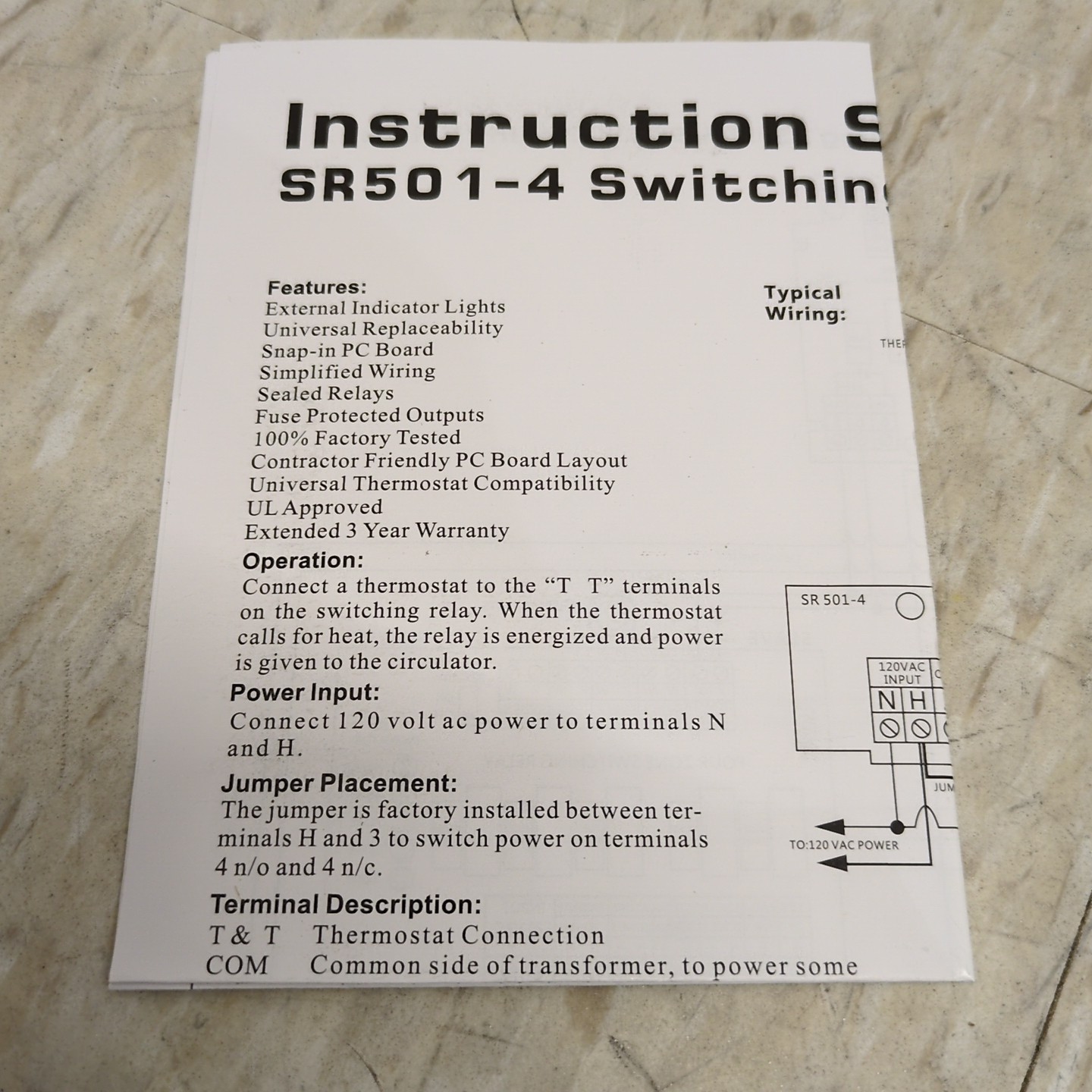 SR501-4 Switching Relay, 1 Zone, Compatible with Taco SR501, SR501-4