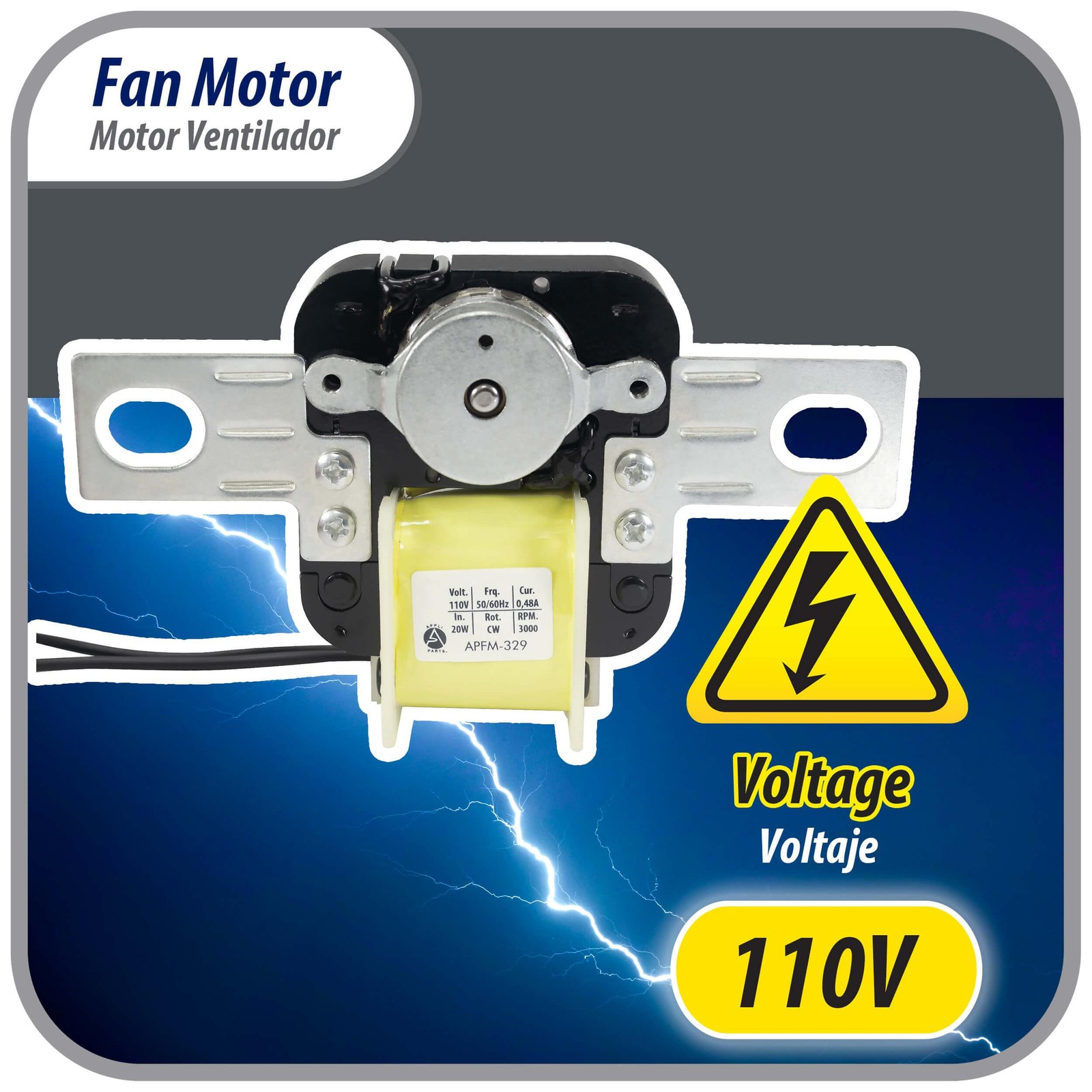 Appli Parts APFM-329 20 W Fan Motor, 110 V, 50/60 Hz, 0.48 A, 3000 rpm, CW rotat
