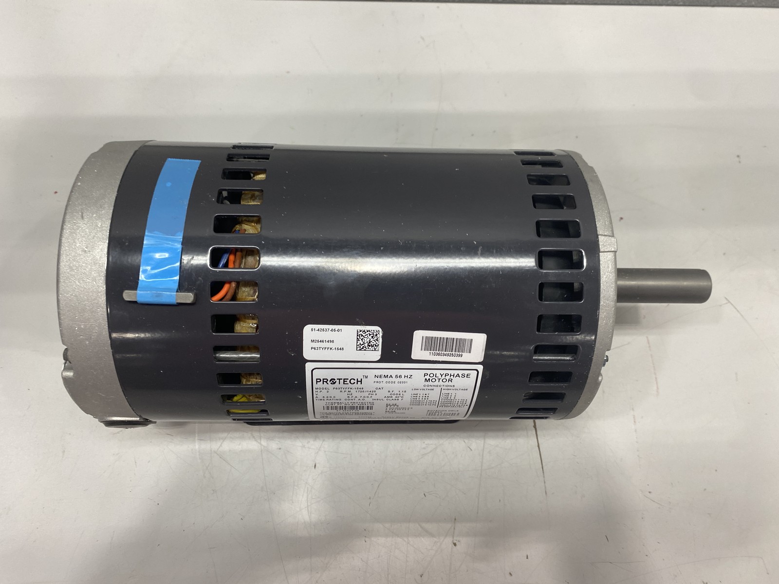 ProTech Blower Motor- 2 HP, 3 Phase, 1 Speed 208/220/230/380-415/460V, 1725 RPM