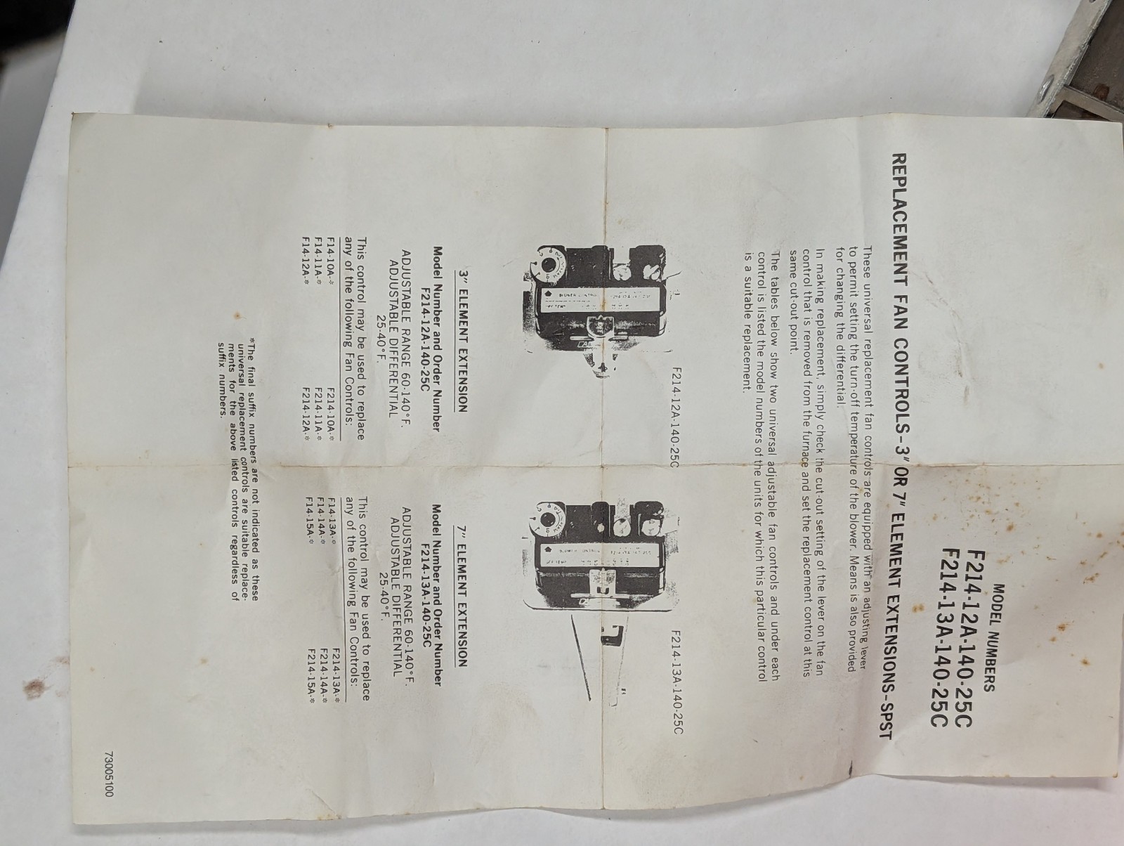 Cam-Stat F214-12A-140-25C 3″ Extension 60-140F Fan Control NOS