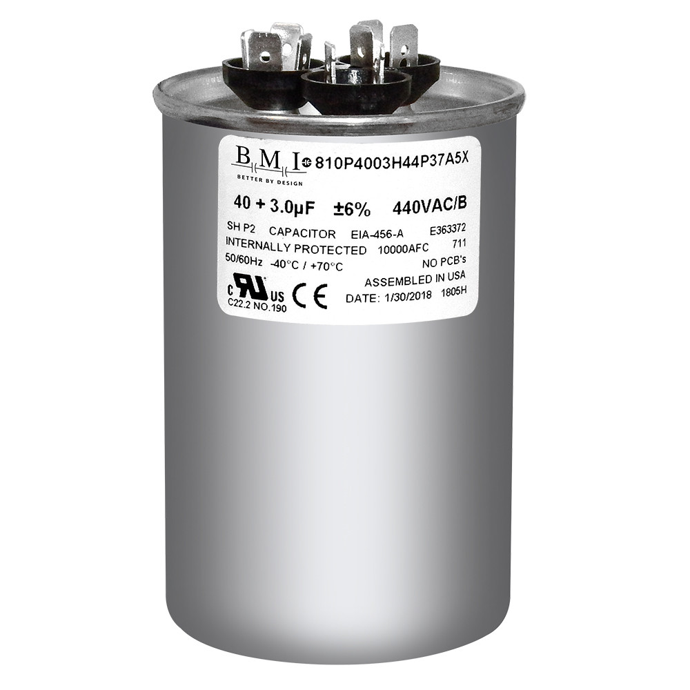 40+3 uF MFD 370 440 VAC Round Motor Dual Run Capacitor 50/60Hz USA Made Cap