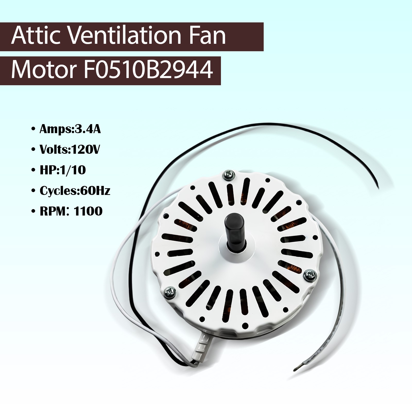 Power Attic Vent Fan Motor Replacement for Lomanco F0510B2944, F0510B2705
