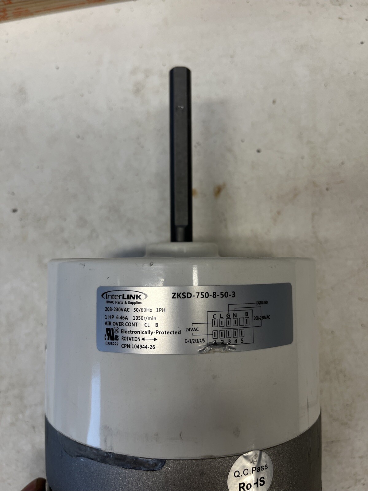 INTERLINK HVAC BLOWER MOTOR ZKSD-750-8-50-3 LB-100647AN 10944-26 101206-08
