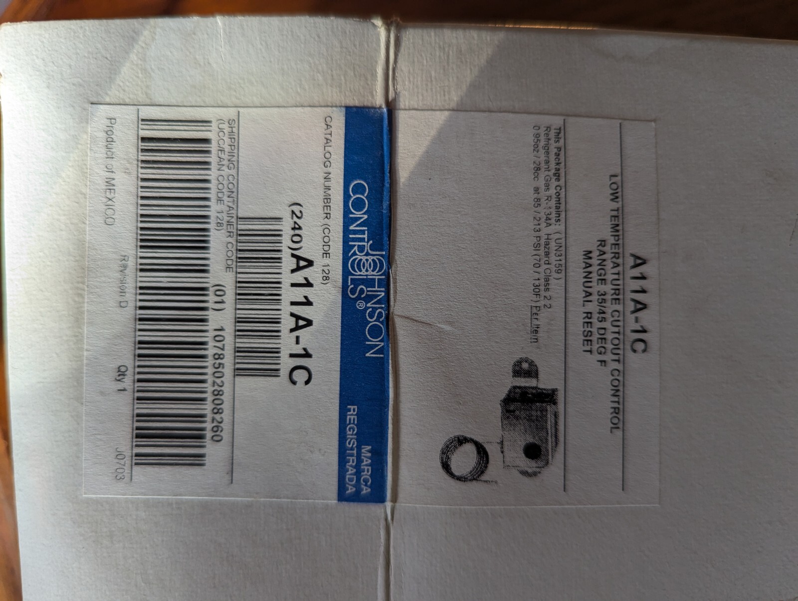 New-Penn A11A-1C Low Temperature Cutout Control Range 35/45 Deg F Manual Reset