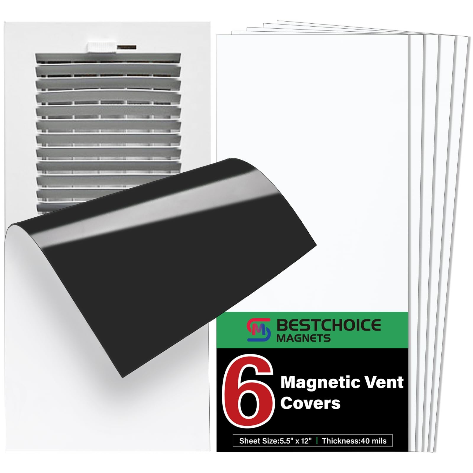 6 Pack Magnetic Vent Covers, Strong Covers 5.5 X 12inch 5.5X12-6P, Black
