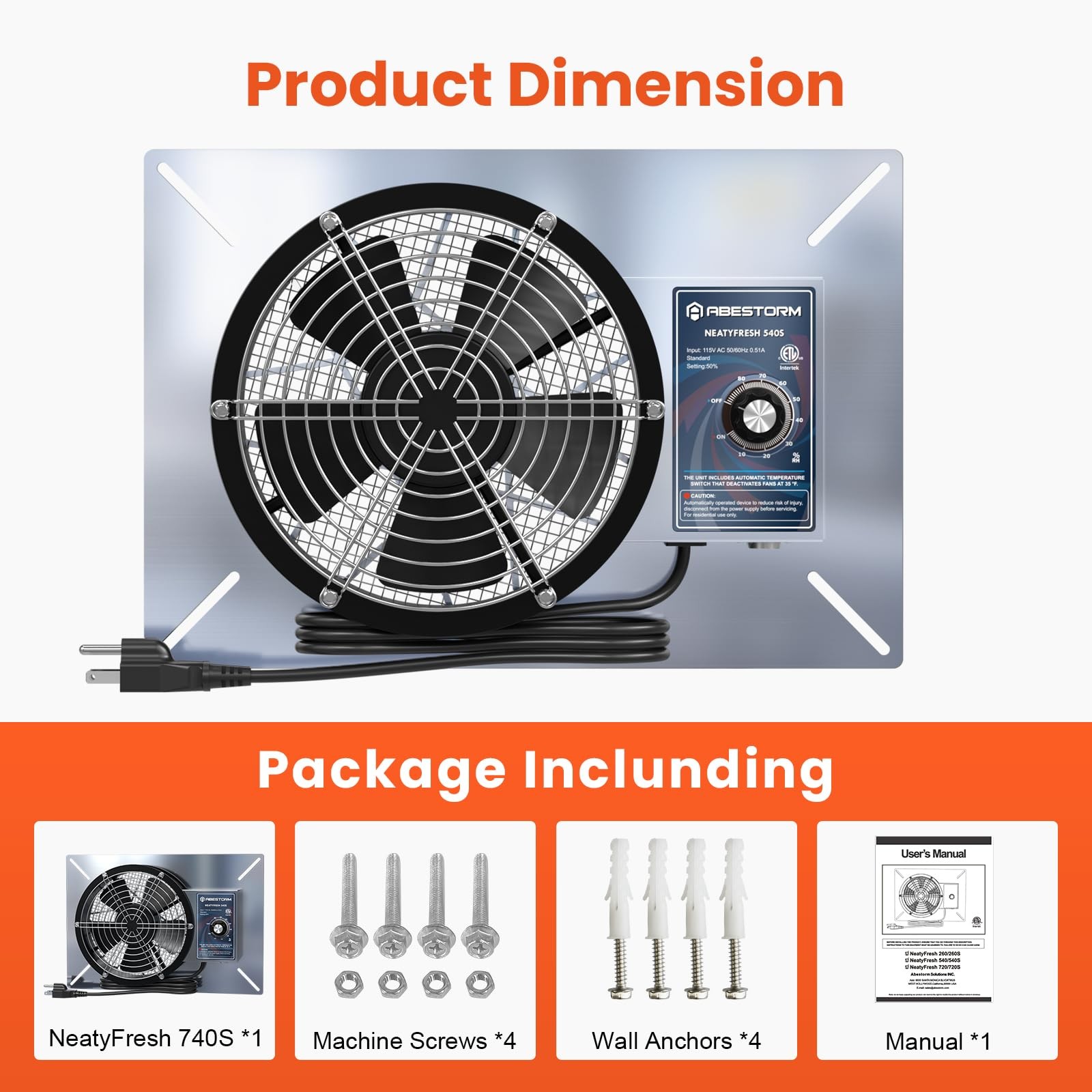 Abestorm 540Cfm Ventilation Fans Ip-55 Grade Basements Vent Fan 8.7 Inches