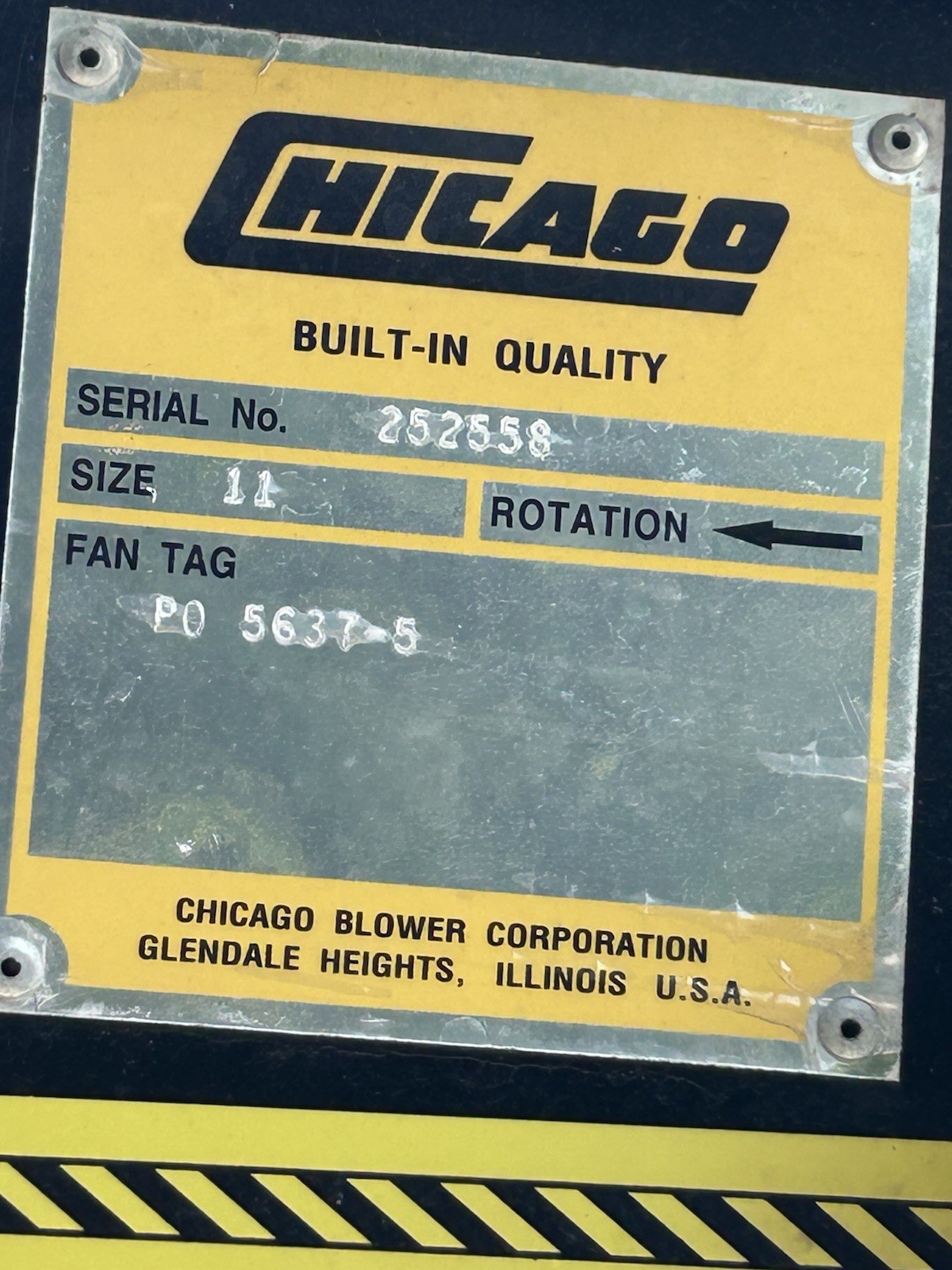 Chicago Blower Industrial Blower Fan Tag/Nameplate, Black/Yellow, MPN 5637-5