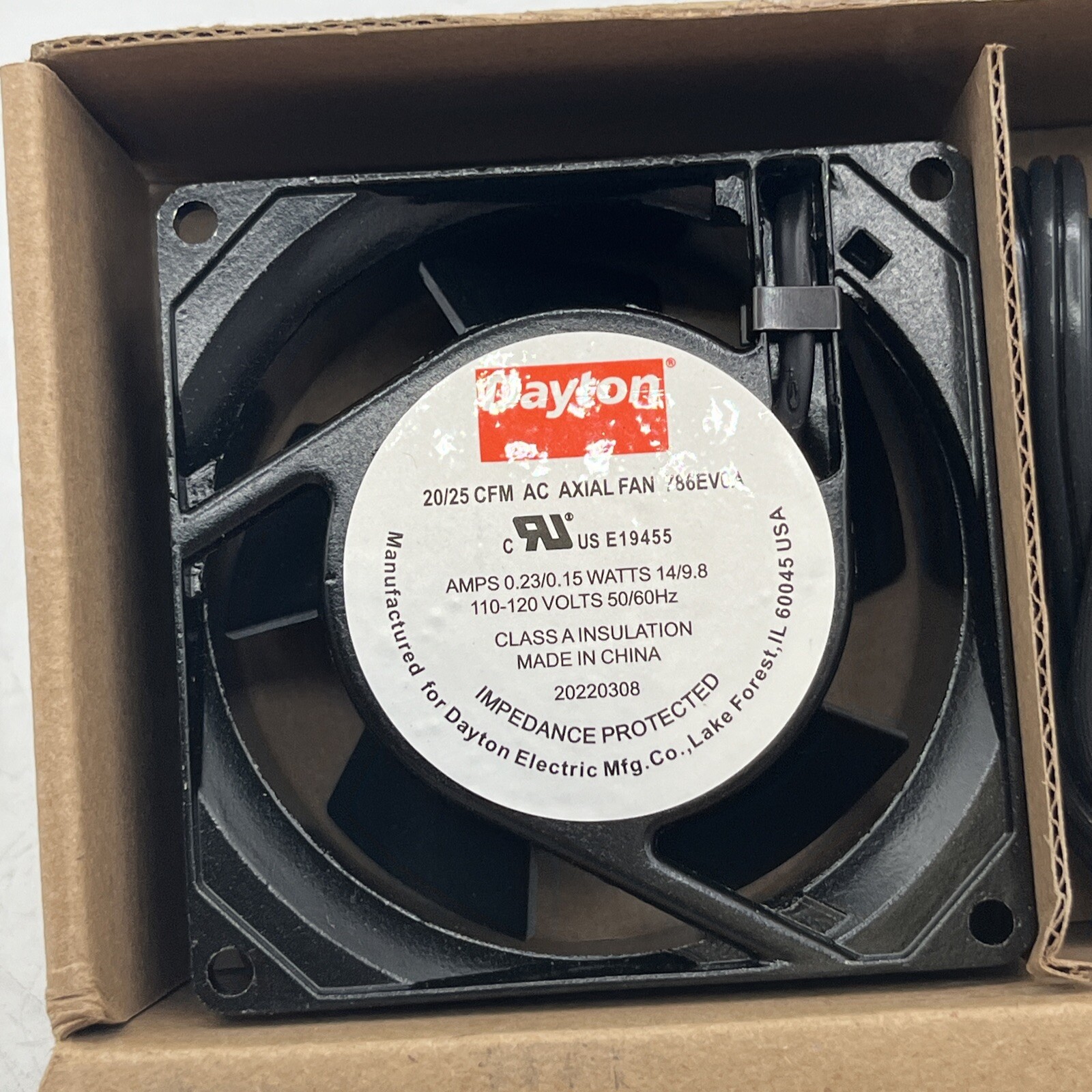 DAYTON 786EV0 Axial Fan Kit,3 1/8 in H,1 1/2 in D 786EV0