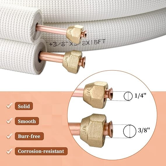 WOSTORE 50Ft MINI SPLIT LINE SET w Two Pipes 1/4″ & 3/8″ OD 3/8″ Thick NIB USA