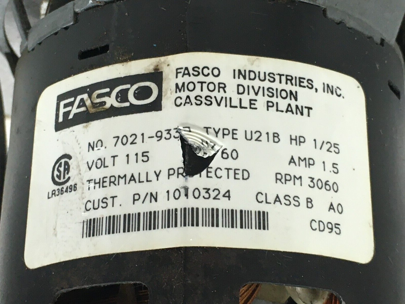 FASCO 7021-9335 Draft Inducer Blower Motor Assembly 1010324 used #M549