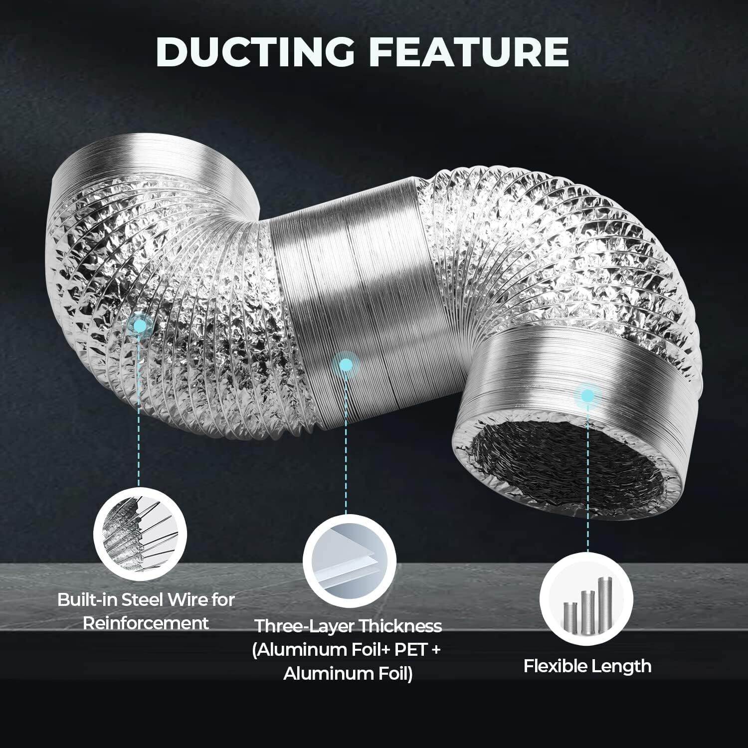 4” 6″ 8”/10″/ 14″ Flexible Aluminum Air Ducting Dryer Vent Hose HVAC w/ Clamps