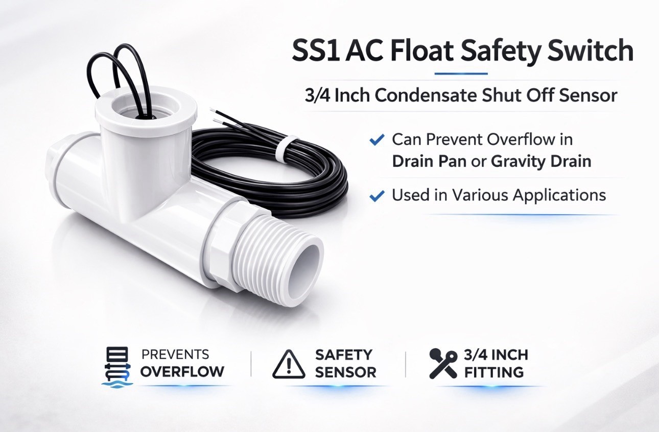 SS1 AC Float Switch HVAC Condensate Overflow Shutoff Sensor ECWB (10 Pack)