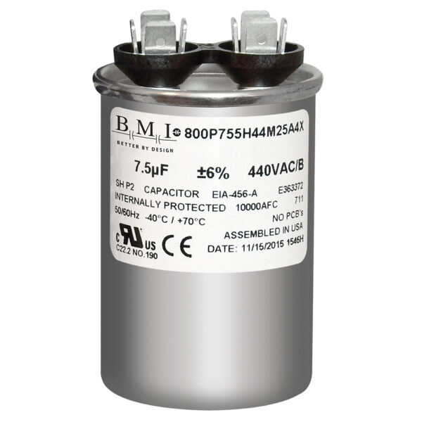 BMI 7.5 uF +/-6% 440VAC/B 50/60 Hz Motor Run Capacitor Replaces C107558550072