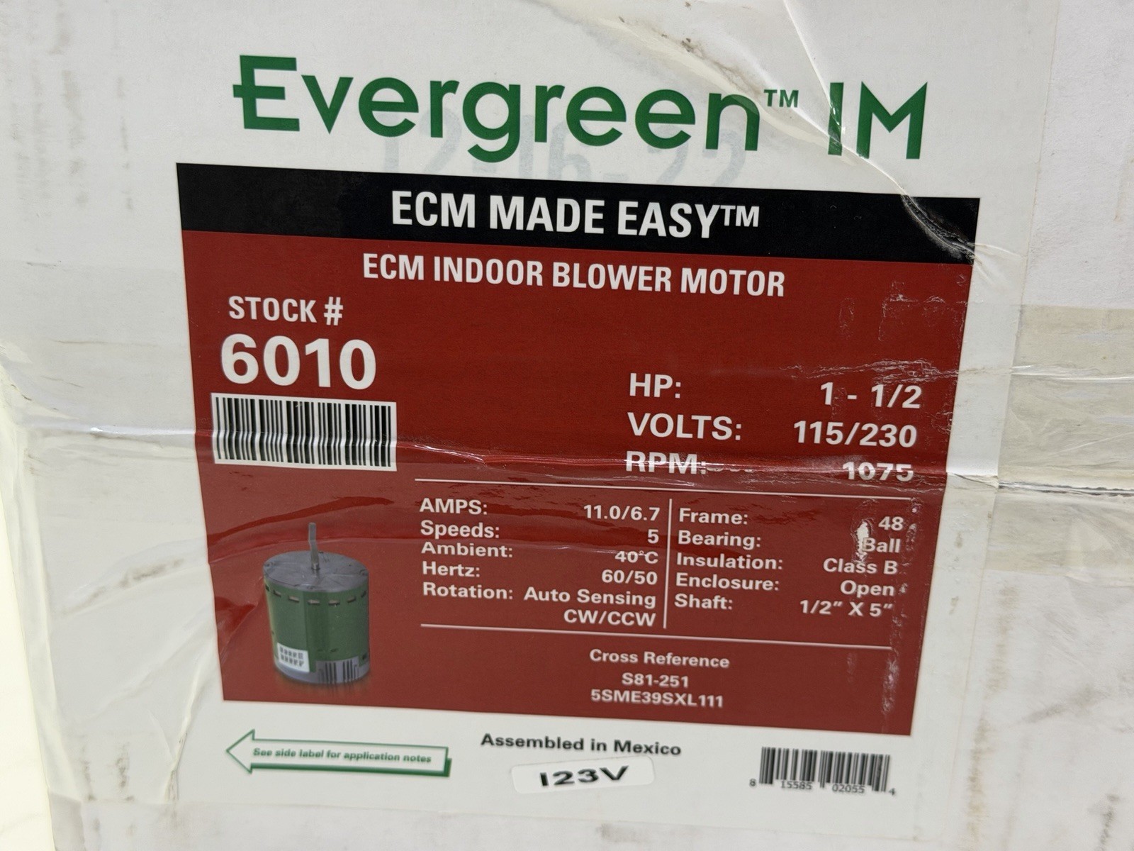 GENTEQ EVERGREEN 6010 Replacement Blower Motor 1 1/2 HP, 115/230V NEW