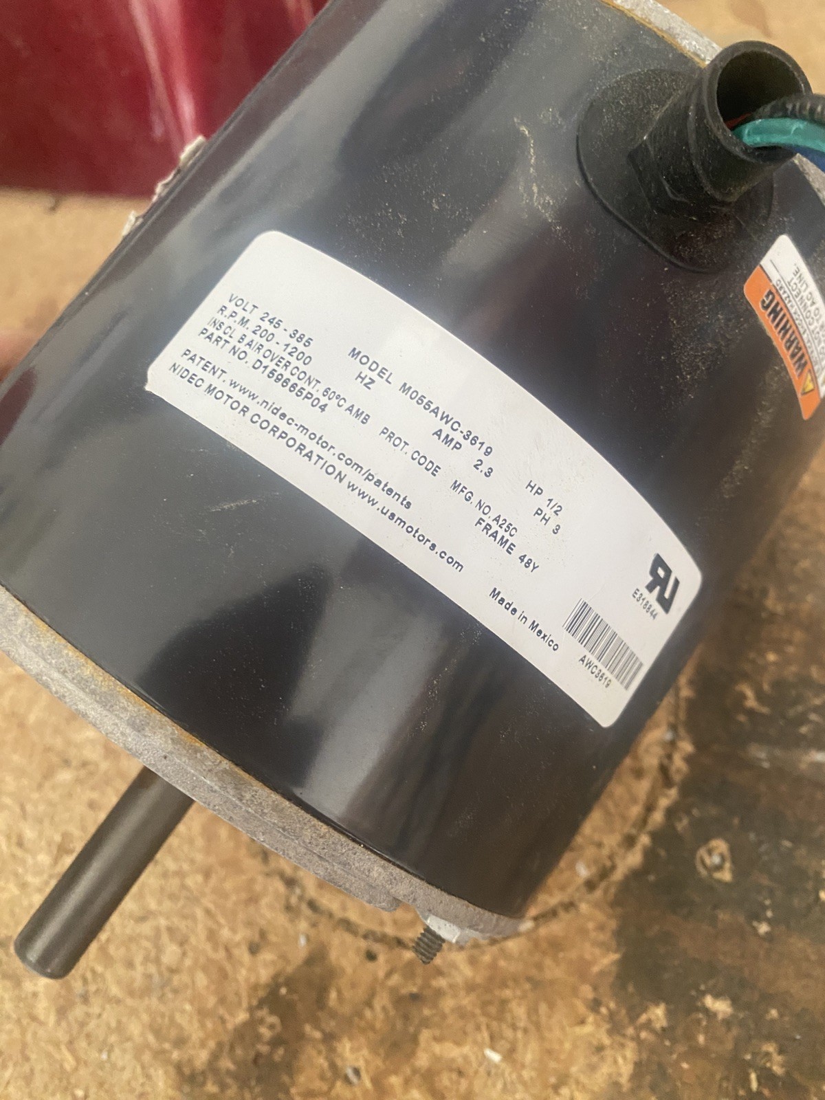 Trane Condenser Fan Motor M055AWC-3619 1/2HP 245V 2.3Amp PH3