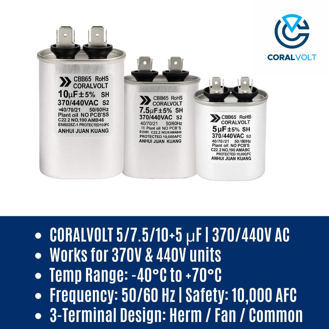 5+5 µF Dual Run Oval HVAC Capacitor – 370/440V AC | CBB65, UL Rated