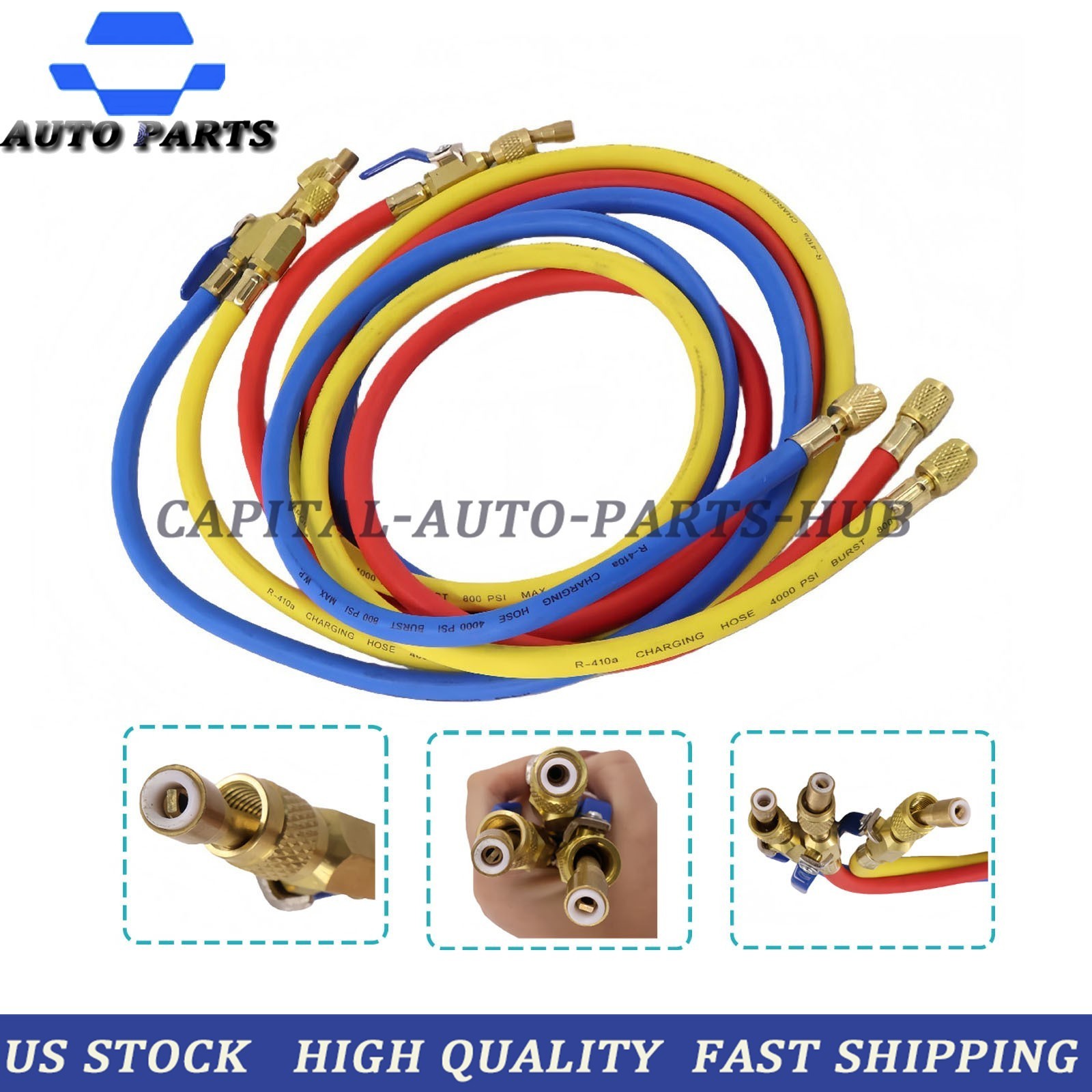 3Pack 29986 Plus II 1/4″ Hose with Compact Ball Valve 72″ for R-410A Refrige USA