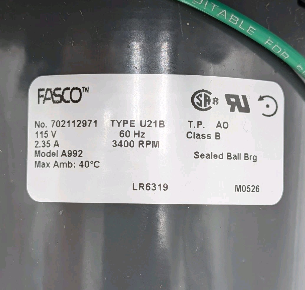 Fasco A992 Round OEM Blower, 3400 RPM, 1 Phase, Direct, Plastic 1 Speed