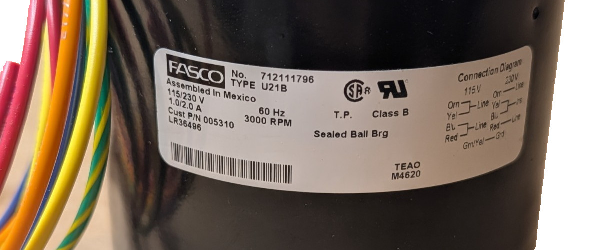 Fasco 7121-11796 U21B 115/230V 3000 RPM TEAO Blower Motor