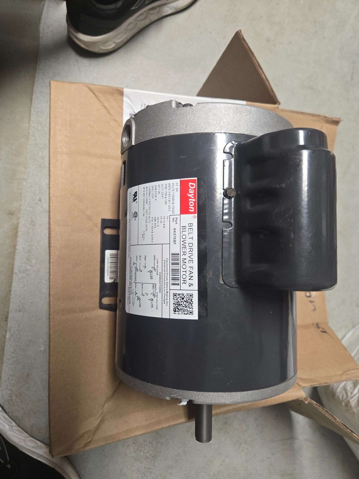 6K376 Dayton Motor, 3/4 HP, 115/230V AC Voltage, 56 Frame, 1,725RPM, Used