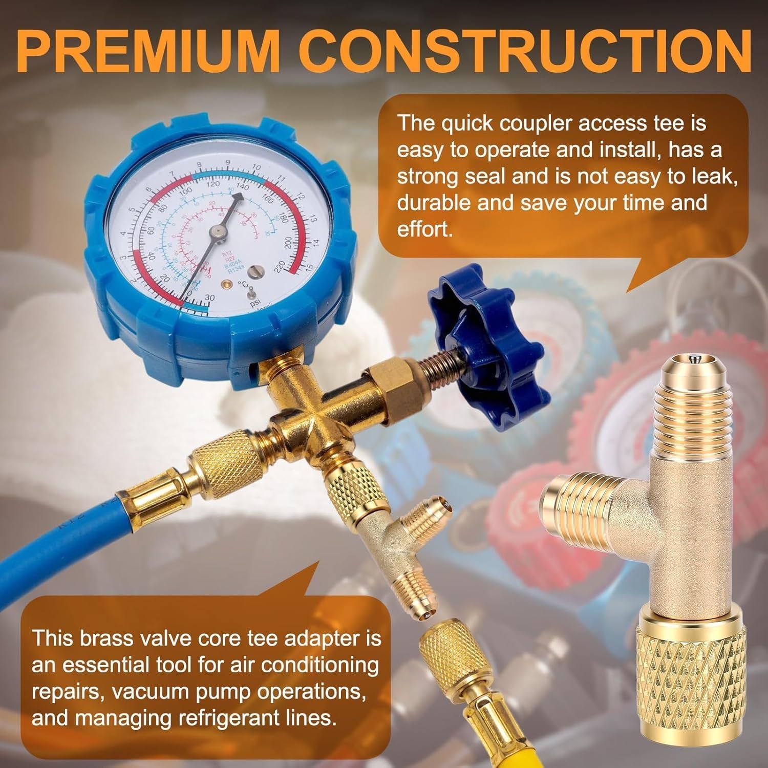 Brass 1/4″ HVAC Access Tee Valve Core Adapter for R22 R12 R134 Refrigerant