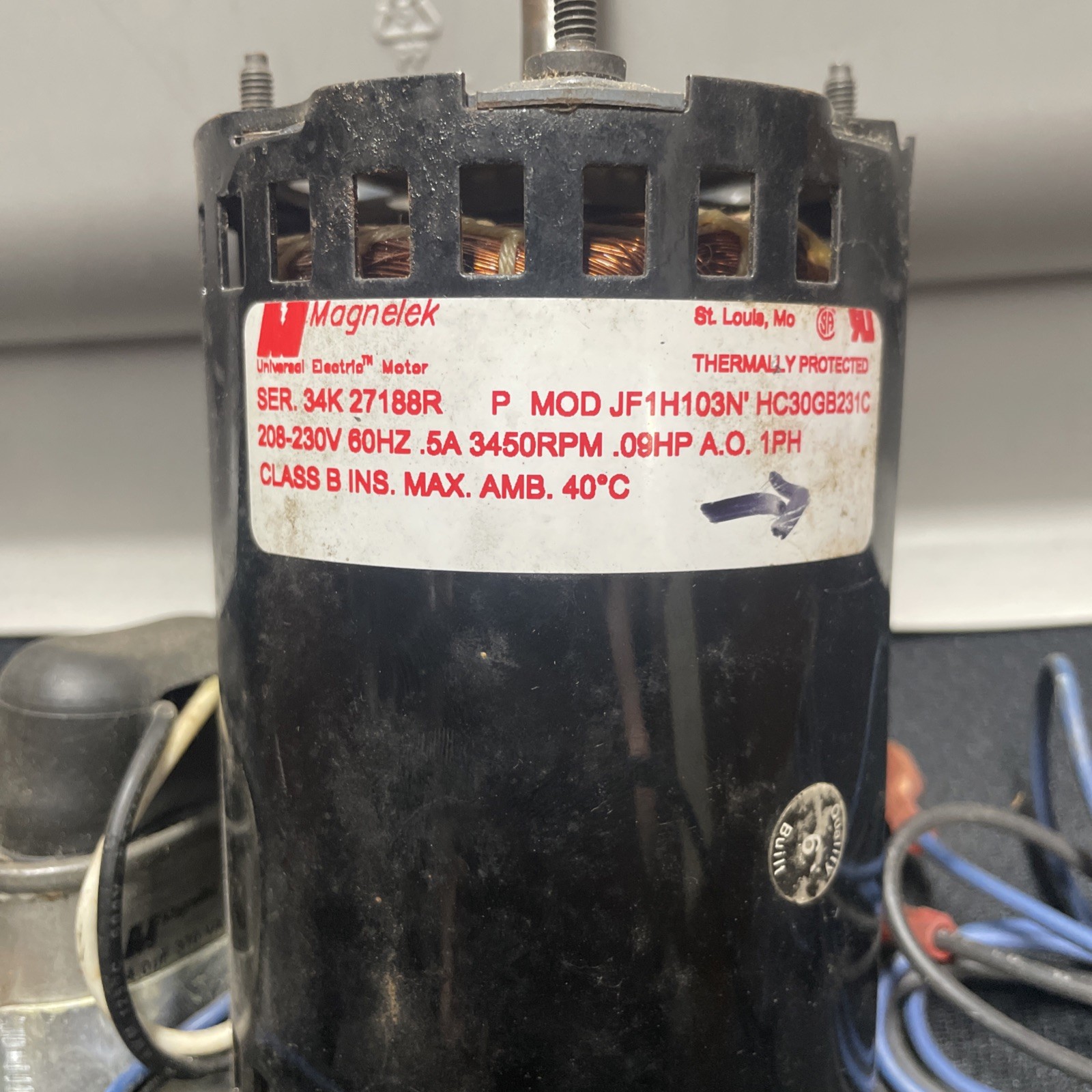 Magnetek 1/10HP Single Phase 208-230v 3450RPM Blower Motor JF1H103N HC30GB231C