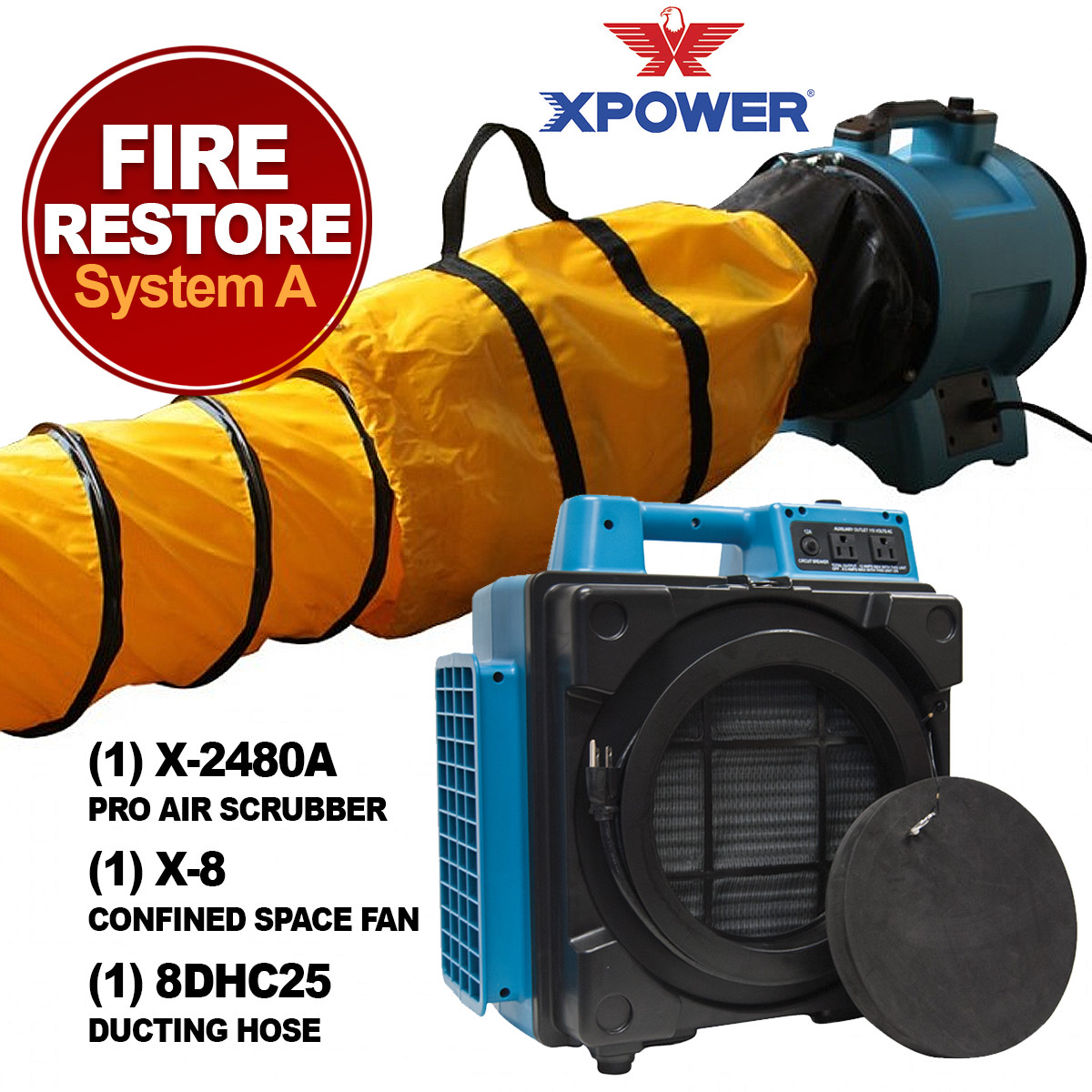 XPOWER X-2480A Air Scrubber Purifier System-1xAir Scrubber,1xFan,1xDucting Hose