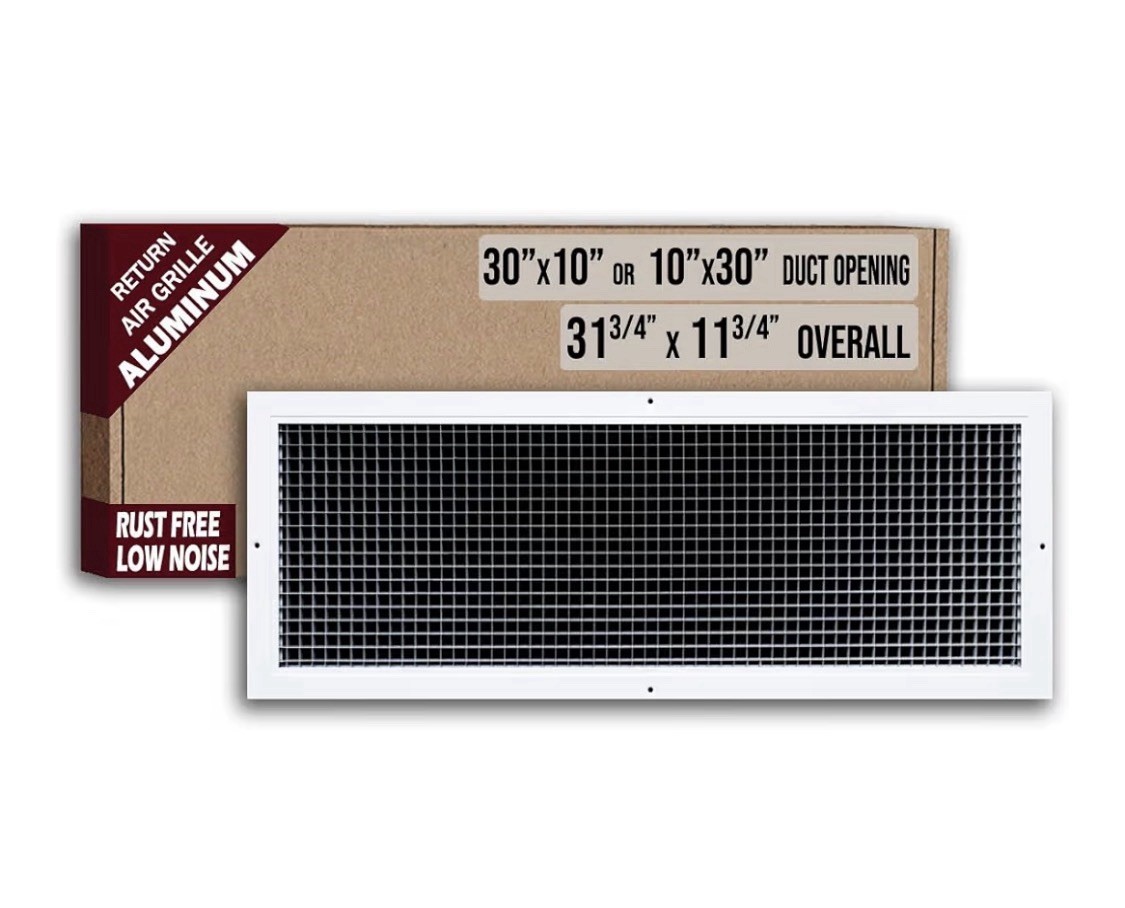 Aluminum Eggcrate Return Air Grille, 10×30 Duct Opening, High Air Flow, White