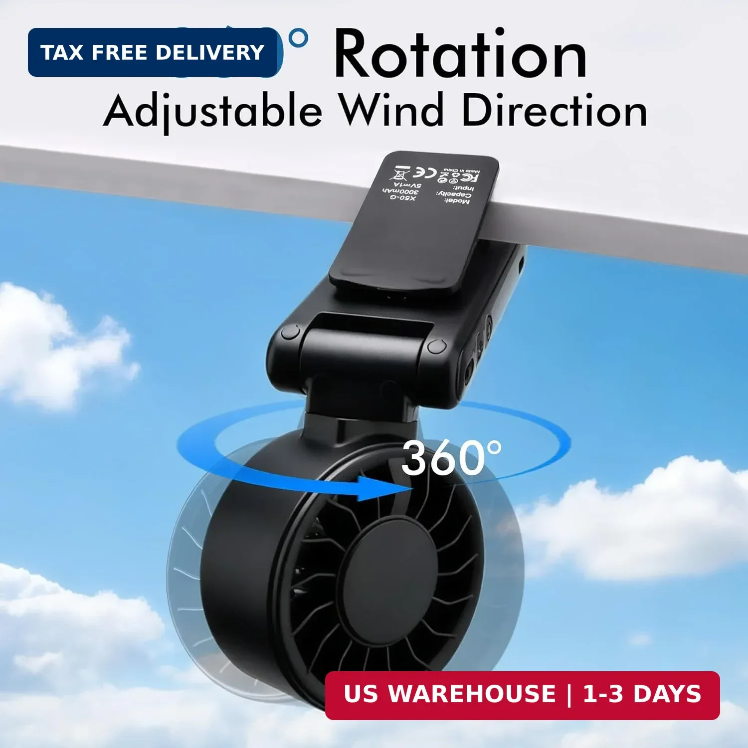 Miady Portable Handheld Turbo Fan 5 Speed Personal Fan with LED Display, 360° Ad