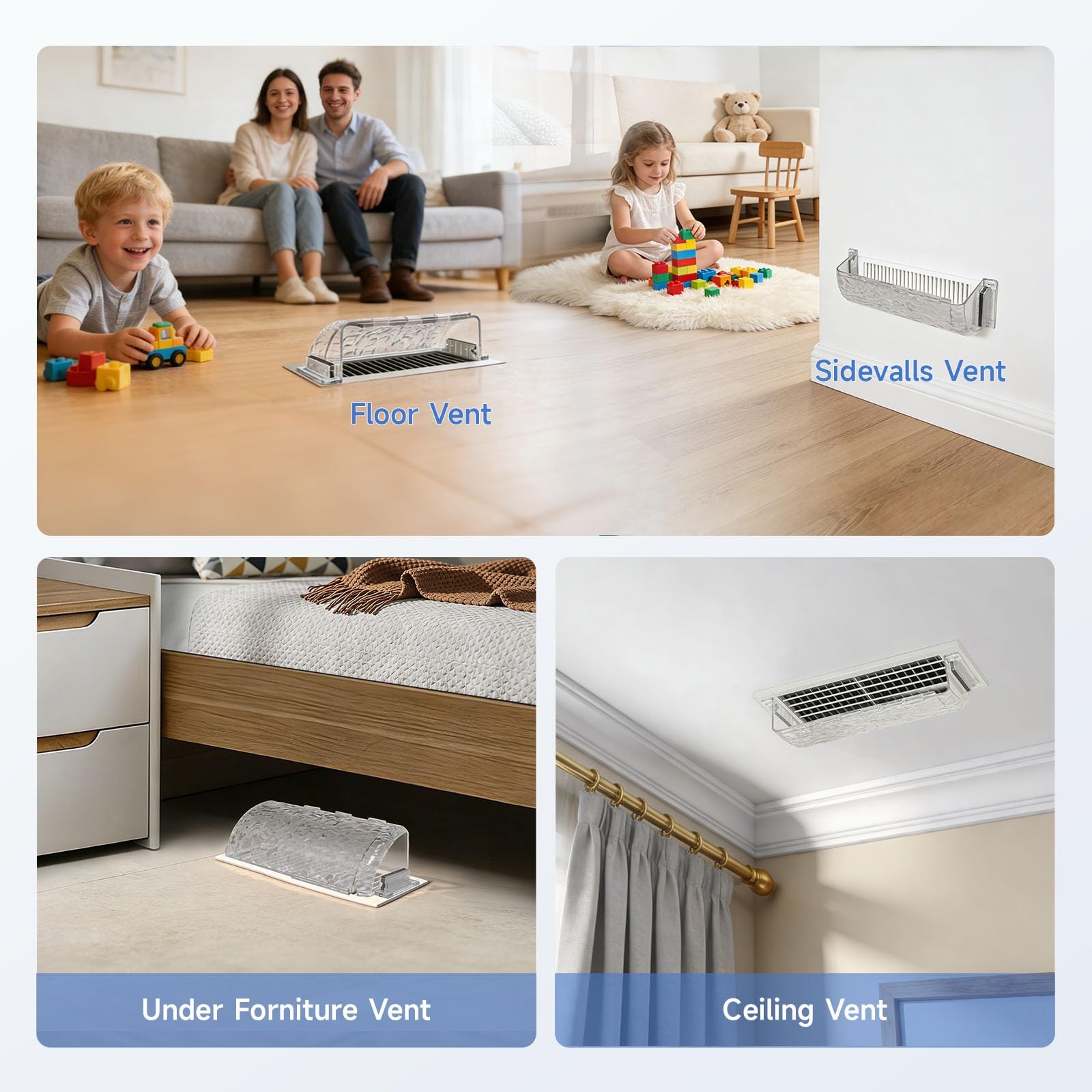 4 Pack Magnetic Air Vent Deflector for Ceiling, Wall & Floor Transparent