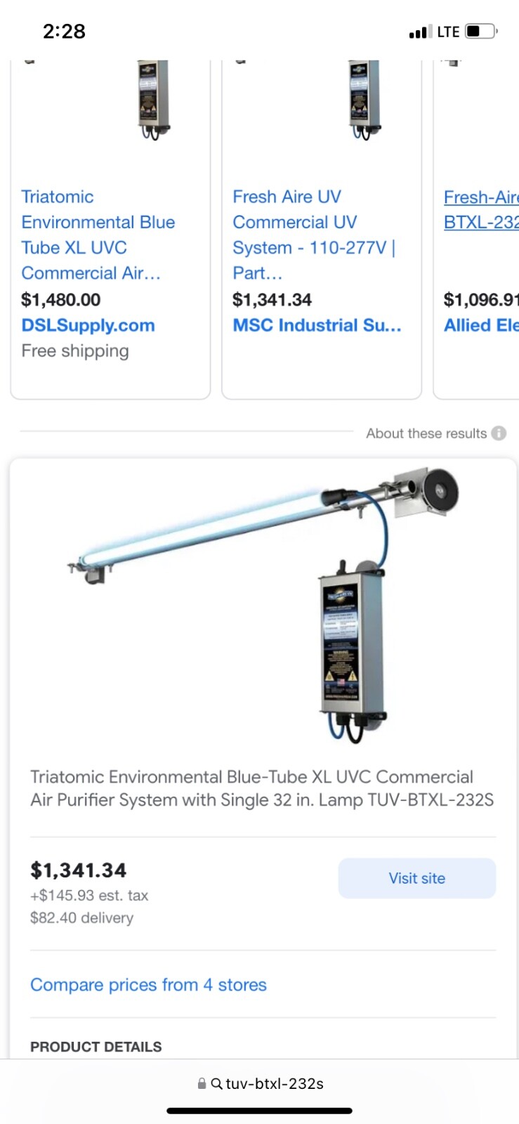 Fresh Aire Blue-Tube XL Commercial UV Air Purifier 32″ Single Lamp TUV-BTXL-232S