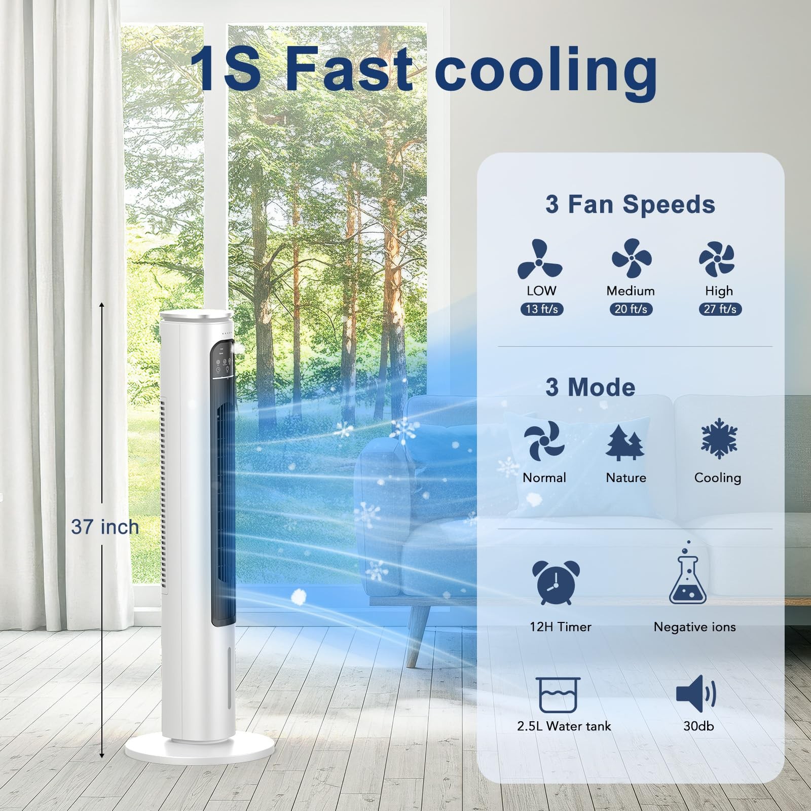 Windowless Portable Air Conditioner Ac Unit 43 x 9.25 x 9.1 inches, White