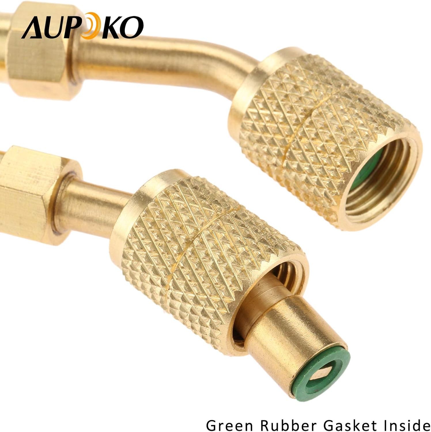 R410A Adapter 5/16″ SAE Female Quick Couplers to 1/4″ Angled Type, Gold