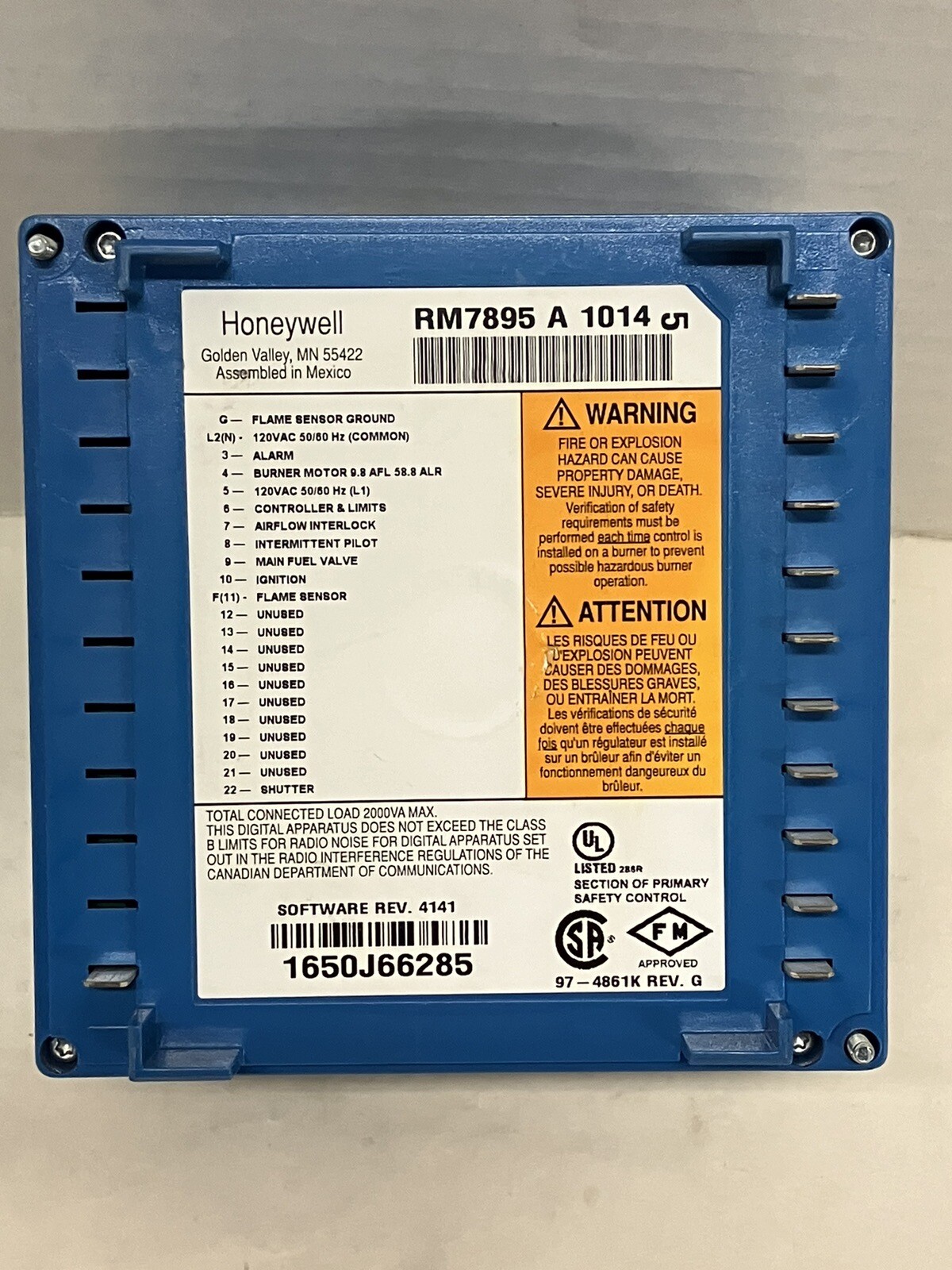 Honeywell RM7895A1014 Burner Control with ST7800A1039 30 Second Purge Timer