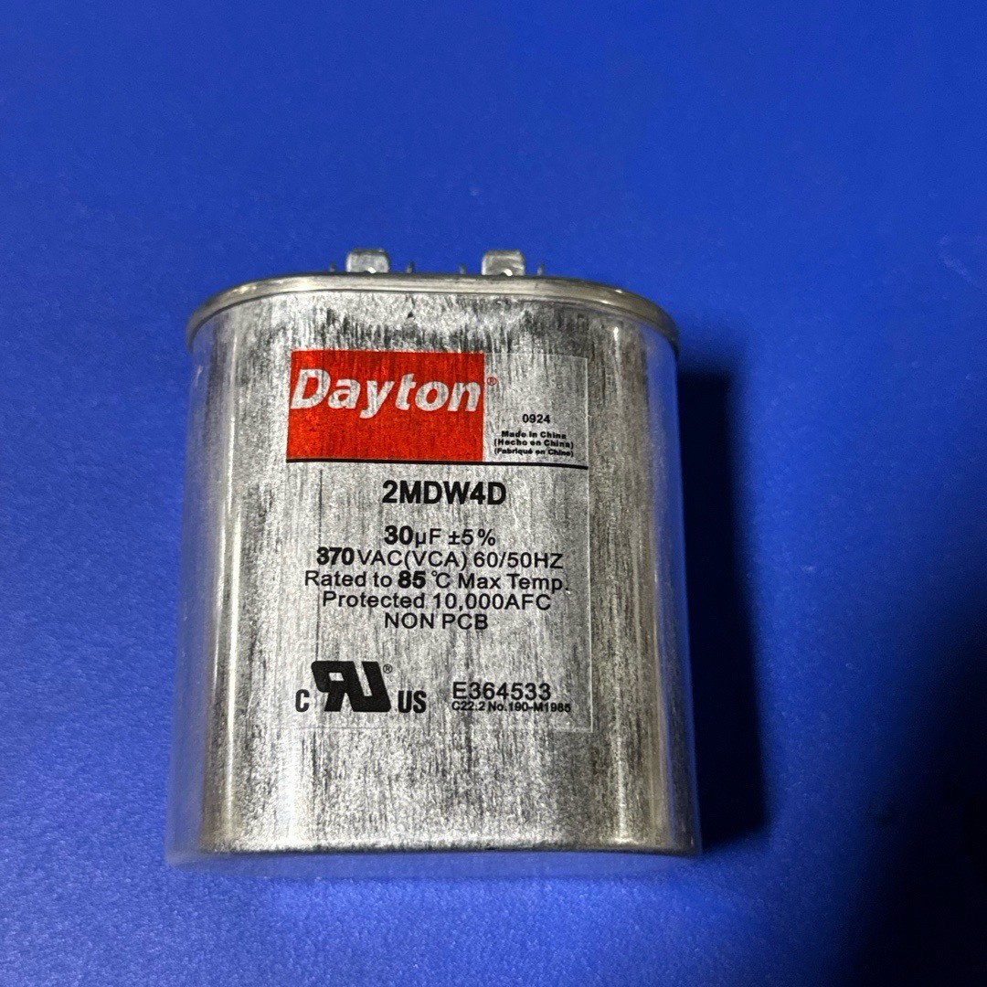 Dayton Motor Run Capacitor 30uF 370V 2MDW4D HVAC Oval Non PCB