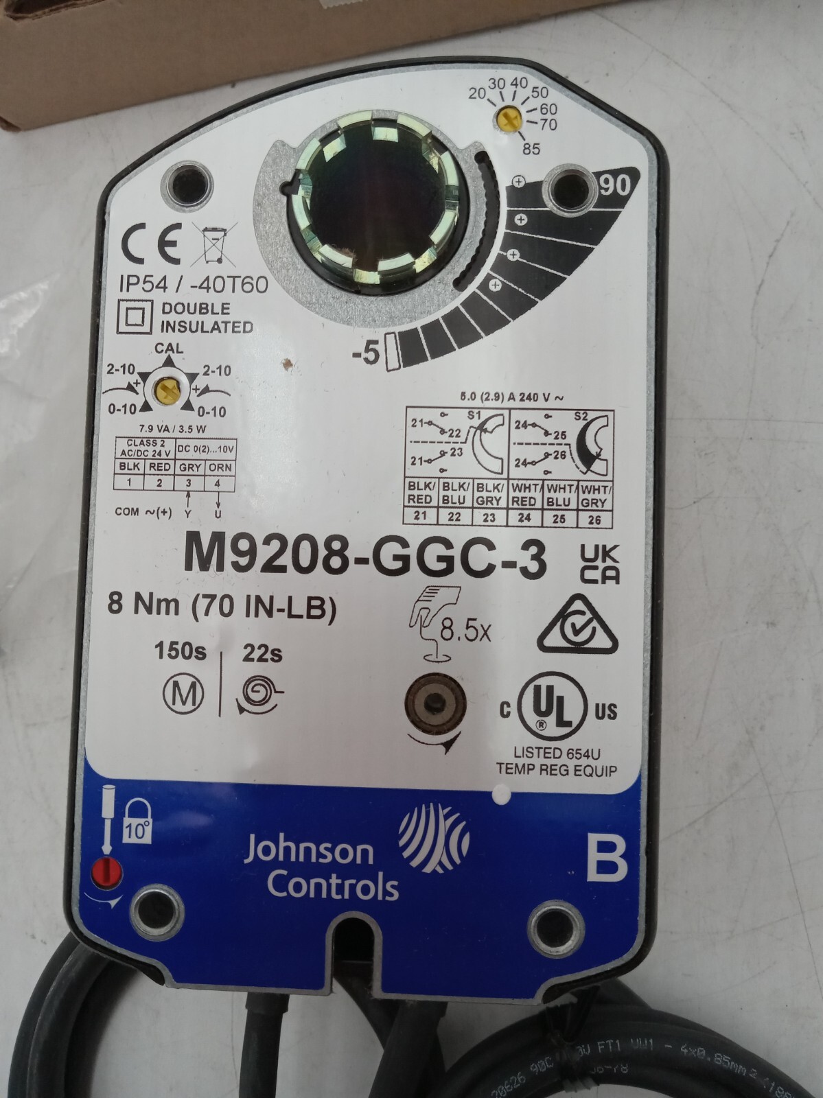 JOHNSON CONTROLS M9208-GGC-3 Electric Actuator,70 in.-lb.-40 to 140