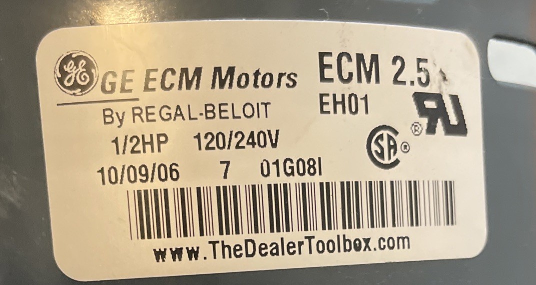 GE ECM 2.5 EH01 1/2HP 1 Phase 120/240V Carrier Blower Motor