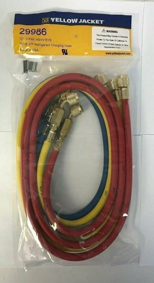 Yellow Jacket 29986 Plus II 1/4″ Hose with Compact Ball Valve 72″ (Pack of 3) US