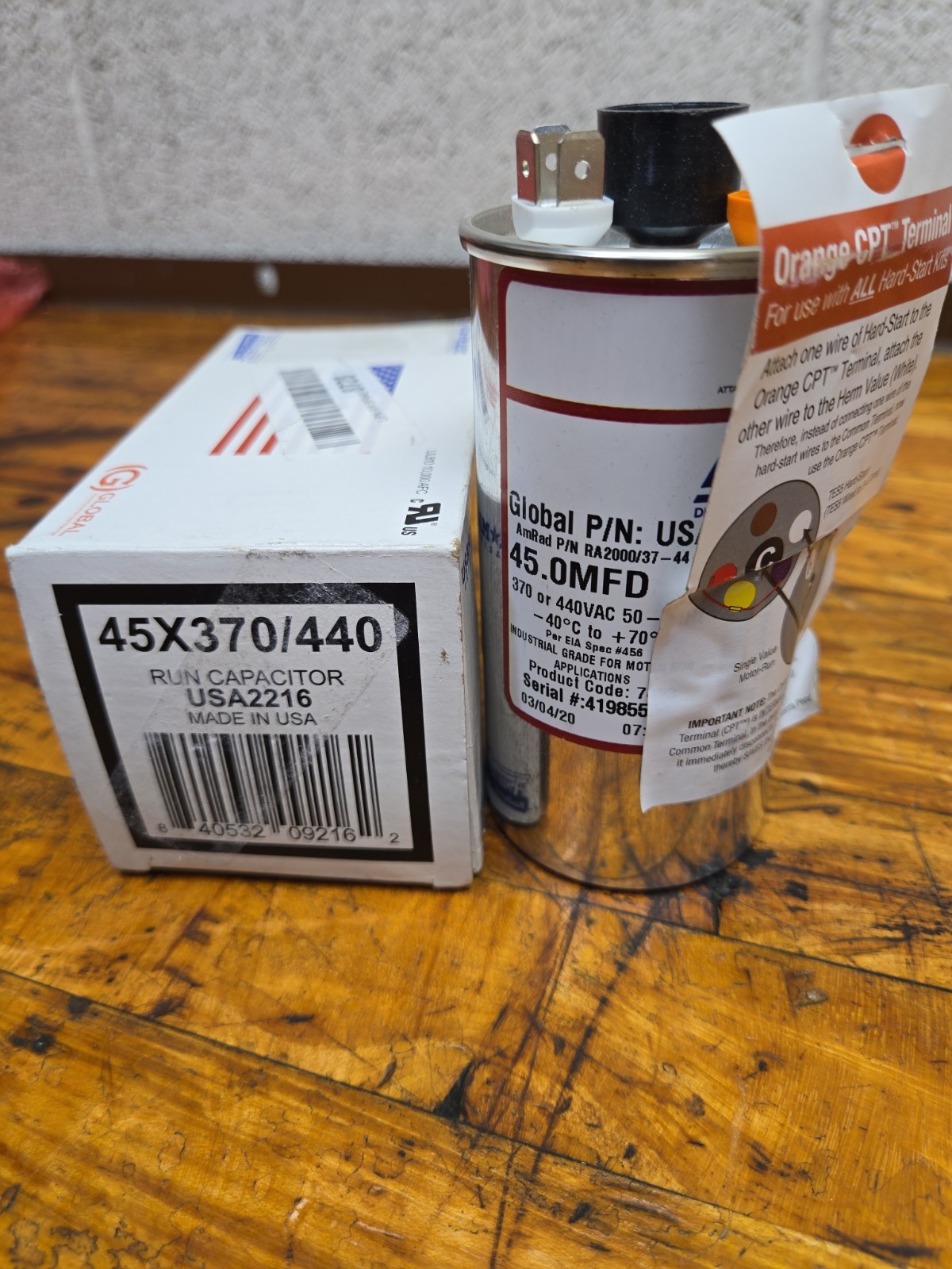 AmRad USA2216 Round Run Capacitor 45 uF MFD 370 / 440 Volt Made in USA