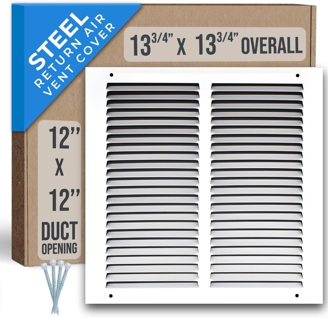 12×12 Return Air Grille White Steel Vent Cover Sidewall Ceiling HVAC Intake 13.7