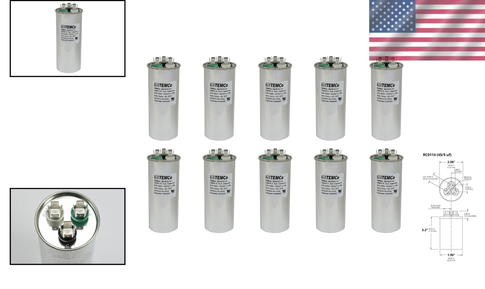 HVAC Motor Capacitor 45/5 MFD 370-440V – 10 Pack#/-